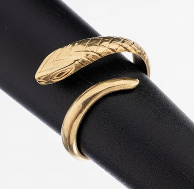 14 kt Gold Ring, GG 585/000, Darstellung einer Schlange, part. strukt., RW 50, ca. 5.9 g