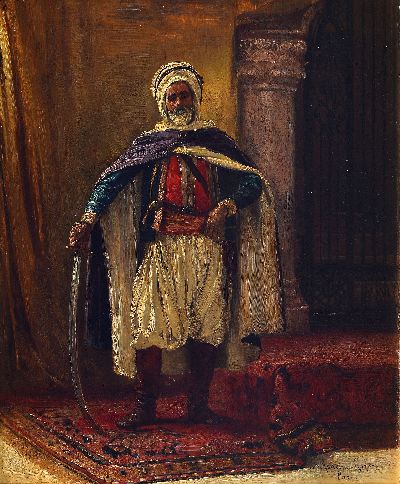 Jozef Mencina-Krzesz, 1860 Krakau-1934 Posen, Ganzporträt eines Sarazenen mit Säbel, Beispielhafte Verbildlichung des europäischen Exotismus des ...