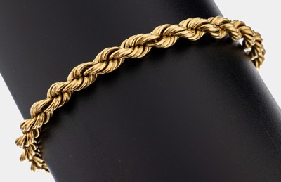 14 kt Gold Armband, GG 585/000, gekordelt, L. ca. 19 cm, Karabinerschließe, ca. 19.7 g