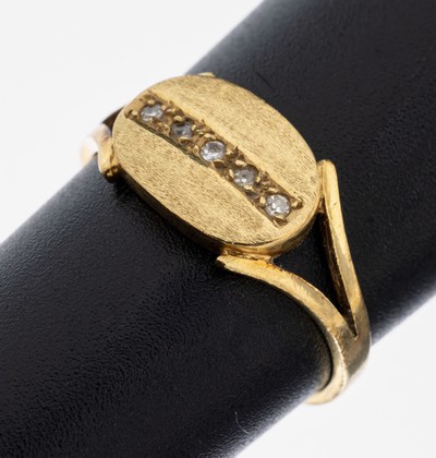 14 kt Gold Diamant-Ring, GG 585/000, ovalerRingkopf sat., 5 kl. 8/8-Diamanten, RW 54, ca.2.4 g