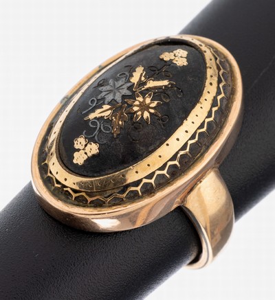 14 kt Gold Ring, GG 585/000 gepr., unter Verwendung älterer Komponenten um 1860, RW 54,ca. 6.6 g