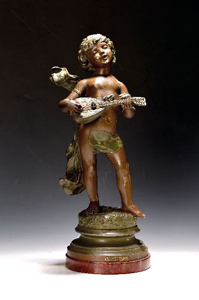 Paar Figuren, Frankreich, um 1900, Spritzguß/Regule, nach Virgile Morey, Improvisation, patiniert, l. Gebr.spuren, H. ca. 46.5 cm