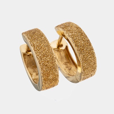 Paar 14 kt Gold Ohrcreolen, GG 585/000, part. strukt., D. ca. 1.4 cm, ca. 2.9 g