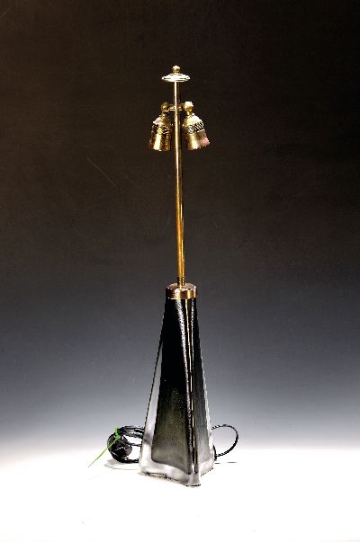 Lampenfuß, Orrefors Glasbruk, Schweden, 2. Hälfte 20.Jh., Entw. wohl Carl Fagerlund, Glas, dunkelblaues Glas mit Klarglasüberfang, am Boden ...