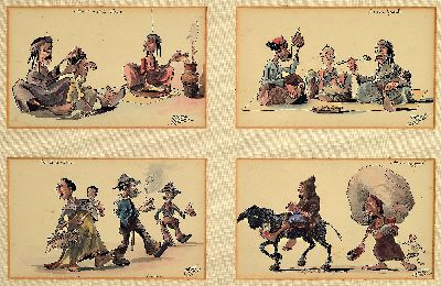 M. Barbelt, französischer Karikaturist der Mitte des 20.Jh., "Scenes et Types Algeriens", 14 Aquarelle mit karikierenden Alltagsszenen in ...