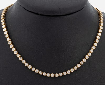 14 kt Gold Diamant-Collier, GG 585/000, 8/8-Diamanten in rhod. Fassungen zus. ca. 0.46ct Weiß/si, L. ca. 39 cm, Kastenschloss mit 2 ...