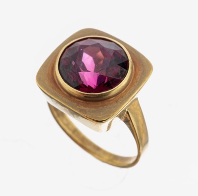 14 kt Gold Farbstein-Ring, GG 585/000, rundfacett. Farbstein, vermutlich Grossular, RW 53, ca. 7.0 g