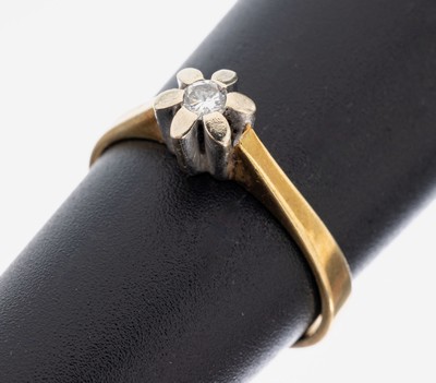 14 kt Gold Brillant-Ring, GG/WG 585/000, inWG gefasster Brillant ca. 0.09 ct (grav.) Weiß/si, RW 54, ca. 2.9 g