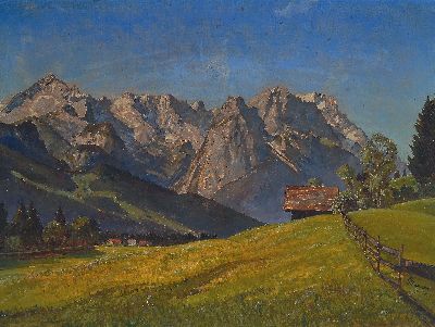 Gottfried Niemann, 1882 Berlin-1945 Picher, Sommermorgen bei Garmisch, rückseitig so betitelt, Öl/Lwd, rechts unten sign. und dat. 34, 60x80 cm, ...