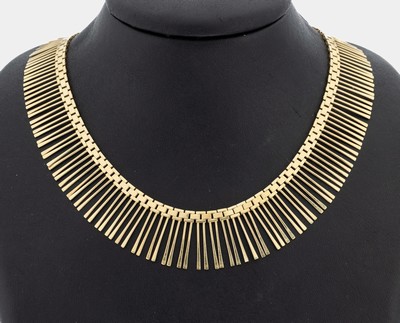 14 kt Gold Collier, GG 585/000, Stäbchen imVerlauf, L. variabel ca. 45-48 cm, Karabinerschließe, ca. 44.9 g