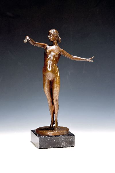 Carl Johann Bonnesen, 1868 - 1933 dänischer Bildhauer, Frauenakt, Tänzerin, monogrammiert datiert, 1903, Bronze patiniert, auf Marmorsockel, H. ca. ...