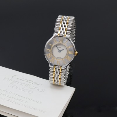 CARTIER Damenarmbanduhr Linie 21, Schweiz um 1998, quarz, Edelstahl/gold komb. Geh. inkl. Gliederband m. dopp. Faltschl., Boden 6-fach verschr., ...