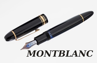MONTBLANC Füller, Meisterstück, Korpus schwarzer Hartlack, Monturen verg., Feder GG/WG 585/000, Stärke M