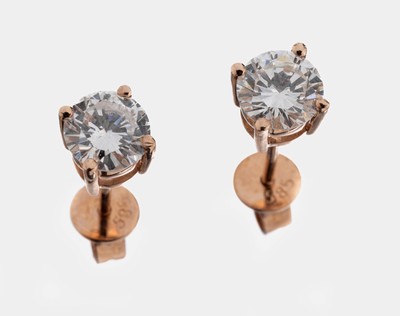 Paar 14 kt Gold Brillant-Ohrstecker, RG 585/000, 2 Brillanten zus. ca. 1.01 ct Weiß/si, ca. 1.2 g