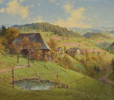 Karl Hauptmann, 1880 Freiburg-1947 Herzogenhorn, "spätsommerliche Schwarzwaldlandschaft", idyllische Schilderungder Kulturlandschaft eines ...