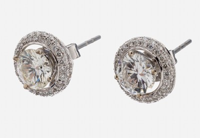 Paar 14 kt Gold Brillant-Ohrstecker, WG 585/000, 2 Brillanten zus. ca. 1.15 ct Weiß/p,abnehmbare Kränze mit Brillanten zus. ca. 0.33ct Weiß/si, ...