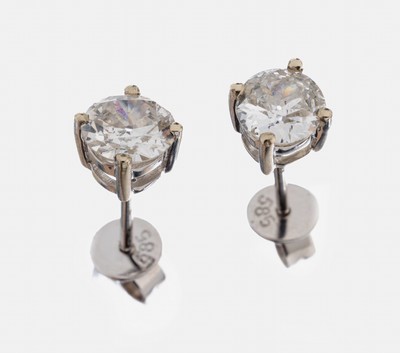 Paar 14 kt Gold Diamant-Ohrstecker, WG 585/000, 2 Brillanten zus. ca. 1.0 ct Weiß/p