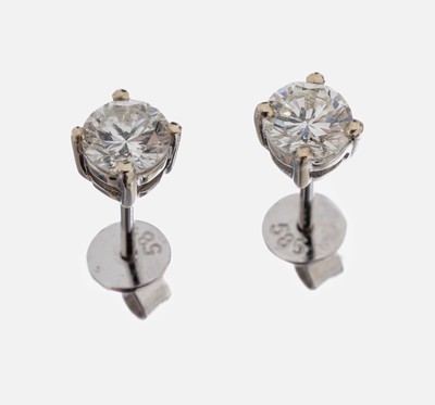 Paar 14 kt Gold Brillant-Ohrstecker, WG 585/000, 2 Brillanten zus. ca. 0.70 ct Weiß/si