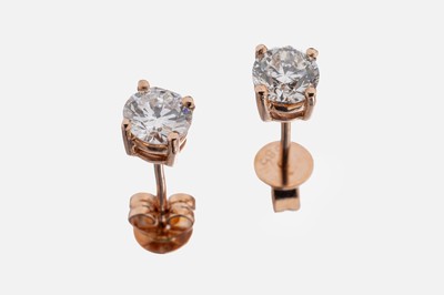 Paar 14 kt Gold Brillant-Ohrstecker, RG 585/000, 2 Brillanten zus. ca. 0.81 ct Weiß/p