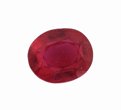 Loser Rubin (beh.), ca. 5.02 ct, ovalfacett.