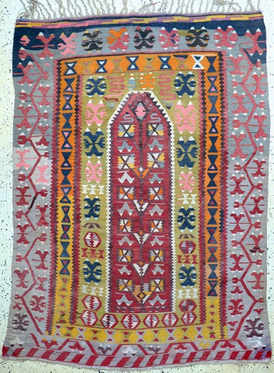 Anatol Kelim, Türkei, Anfang 20.Jhd, Wolle auf Wolle, ca. 195 x 140 cm, leicht verblasst,EHZ: 2