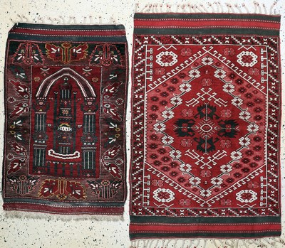 2 Lots Yürük, Türkei, Mitte 20.Jhd, Wolle auf Wolle, ca. 135 x 90 cm, EHZ: 2