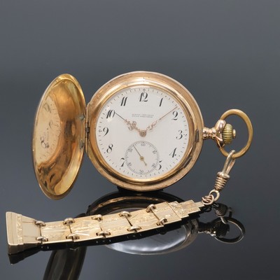 ALPINA Precision Union Horlogere Savonette Herrentaschenuhr in RG 585/000 an RG 585/000 Chatelaine, Schweiz für den dtsch. Markt um 1910, guill. ...