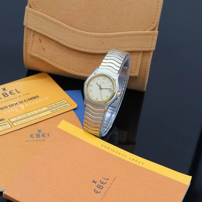 EBEL Sport Classique Damenarmbanduhr in Edelstahl und Gold Referenz 1087121, quarz, Stülpgeh. m. 5-fach verschr. GG 750/000 Lünette, ...