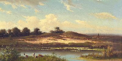 Jan Zeeuw van den Laan, 1832-1892 Rotterdam, niederländische Marschlandschaft Schafhirte und Herde an der Tränke, rechts unten signiert, auf altem ...
