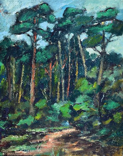 Heinz Reiss, 1923 Haßloch-2008, stimmungsvoller Landschaftsausschnitt des Pfälzer Waldes, monogrammiert und datiert 1965, Öl/Platte, 50x40 cm, ...