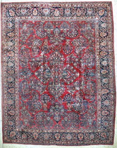 Us Re-Import Sarogh, Persien, Anfang 20.Jhd, Wolle auf Baumwolle, ca. 350 x 270 cm,Reinigungsbedürftig, EHZ: 2