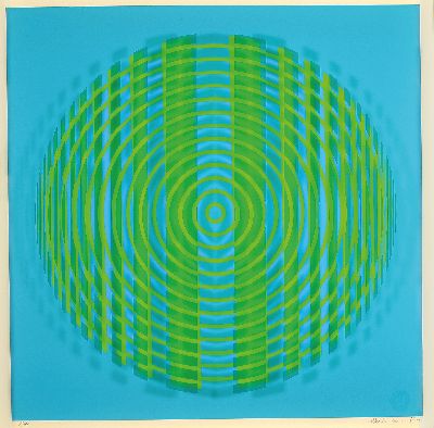Alberto Biasi, geb. 1937, Ohne Titel, Farbsiebdruck auf Papier und Acryl, übereinander montiert, handsign. und dat. 1973, num. 7/100, ca. 5x71x71cm