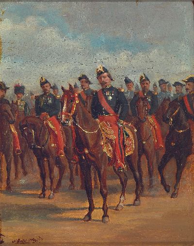 Ernest Meissonier, 1815 Lyon-1891 Paris, Der Feldzug Napoleons III. im Jahr 1859, Öl/Holz, links unten signiert, ca. 16x12cm, R. ca. 24x21.5cm