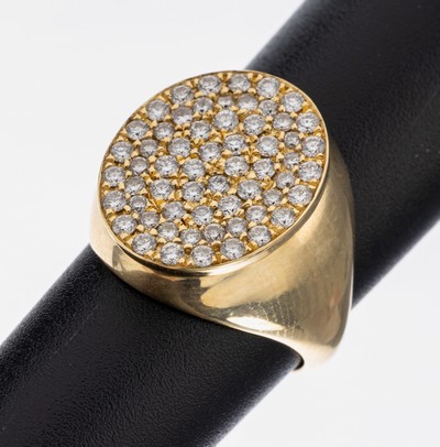 18 kt Gold Brillant-Ring, GG 750/000 gepr.,60 Brillanten zus. ca. 0.50 ct Weiß/si, RW 45.5, ca. 7.1 g