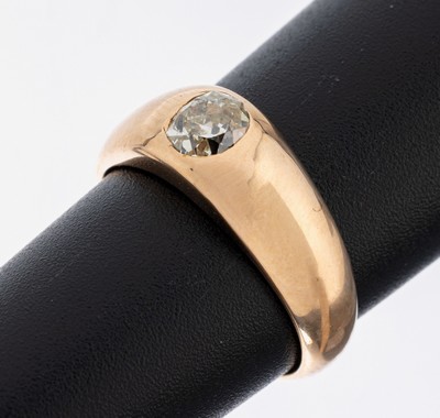 18 kt Gold Diamant-Bandring, GG 750/000 gepr., Altschliffdiamant ca. 0.33 ct l. get. Weiß/p1, RW 48, ca. 4.9 g