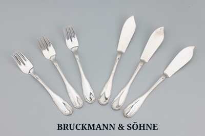 Fischbesteck für 12 Personen, 800er Silber,Bruckmann&Söhne, Alt Chippendale, 12 Fischgabeln, 12 Fischmesser, 1250 g, passend zu Kat.-Nr. 05-2316