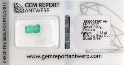 Loser Smaragd, ca. 1.18 ct, Emerald Cut, ca. 8.69 x 5.68 3.80 mm, bluish green, transparent, eingeschweißt, ALGT-Expertise anbei