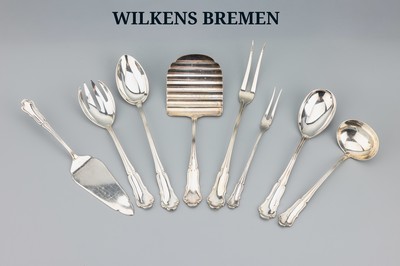 12-teilig. Vorlegebesteck, 800er Silber, Wilkens Bremen, Dresdner Barock, 1 Spargelheber, 3 Wurst-/Fleischgabeln, 1 Tortenheber, 2-tlg. ...