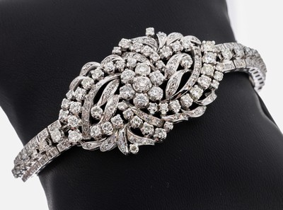 Prunkvolles 18 kt Gold Brillant-Armband, WG 750/000, ca. 243 Brillanten und 42 8/8- Diamanten zus. ca. 5.30 ct Weiß-get. Weiß/si, Mittelteil ...