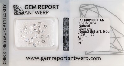Lot 23 lose Brillanten und Diamanten, zus. ca.1.29 ct hochfeines Weiß(E)-Weiß(H)/si-p2, 0.04-0.07 ct, eingeschweißt, GEM-Report anbei