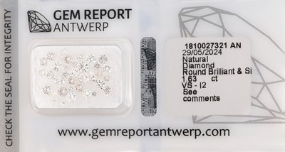 38 lose Brillanten und Diamanten zus. ca. 1.63 ct feines Weiß-get./braun/vs-p2, 0.007 bis 0.10 ct, eingeschweißt, GEM Report