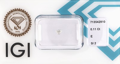 Loser Diamant, 0.11 ct hochfeines Weiß(E)/si2,eingeschweißt, IGI-Expertise