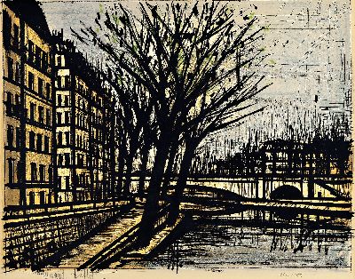 Bernard Buffet, 128 Paris-1999 Tourtour, farblithographie, "L'Ile Saint-Louis", 1962, Ed. 119/150, handsigniert, 52x66 cm, unter PP ...