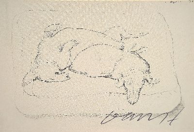 David Hockney, geb.1937, Kunstpostkarte, "Stanley and Boodge", handsign., ca.11x15,5 cm