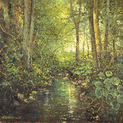 Karl August Wolff, 1938 Ludwigshafen-2023 Mundenheim, Flusslandschaft, Tiefenbach bei Edenkoben, links unten signiert und datiert 1995, Öl/Lwd, ...