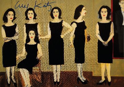 Alex Katz, geb. 1927, "The Black Dress", Kunstpostkarte, handsign., ca. 11x15 cm