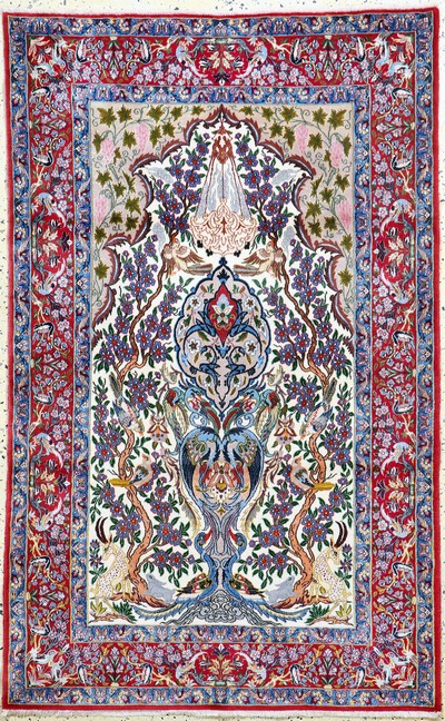 Esfahan fein, Persien, Ende 20.Jhd, Korkwolle mit und auf Seide, ca. 174 x 109 cm,ca. 1,0 Mio. Kn/qm, gereinigt, EHZ: 1-2