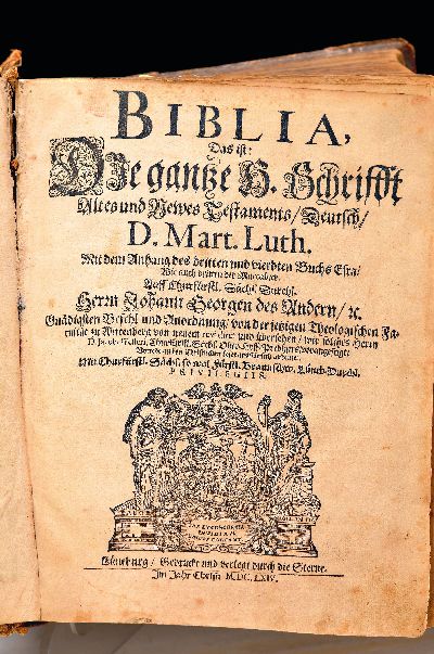 Kurfürstenbibel Johann Georg des Anderen (1613-1680), Lüneburg, verlegt durch die Sterne (Johann und Heinrich Stern) 1664, Lex.8°, reich ...