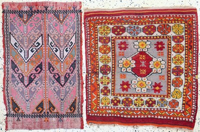 2 Lots Taschenfront antik, Türkei, um 1900,Wolle auf Wolle, ca. 80 x 70 cm, EHZ: 3