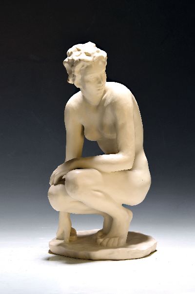 Porzellanfigur "Die Hockende", Rosenthal Kunstabteilung, Entwurf Fritz Klimsch, sign., H. ca. 36cm